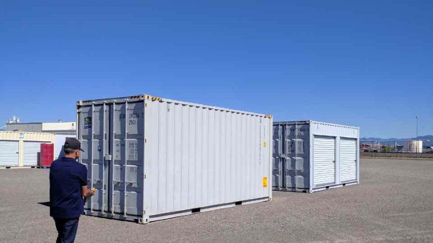 blue sky shipping container double storage container grey color new metal containers conexwest sign