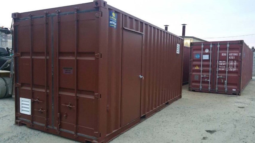 red brown shipping container storage container color red brown cargo doors cement floor