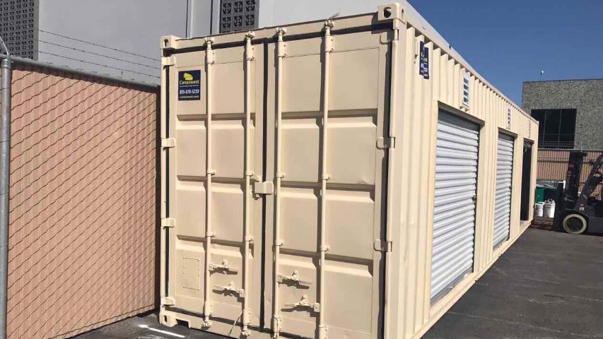 roll up door shipping container cream color storage container by facility 