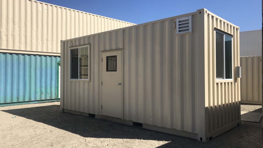 office container 20 foot cream color storage container shipping container with windows and man doors