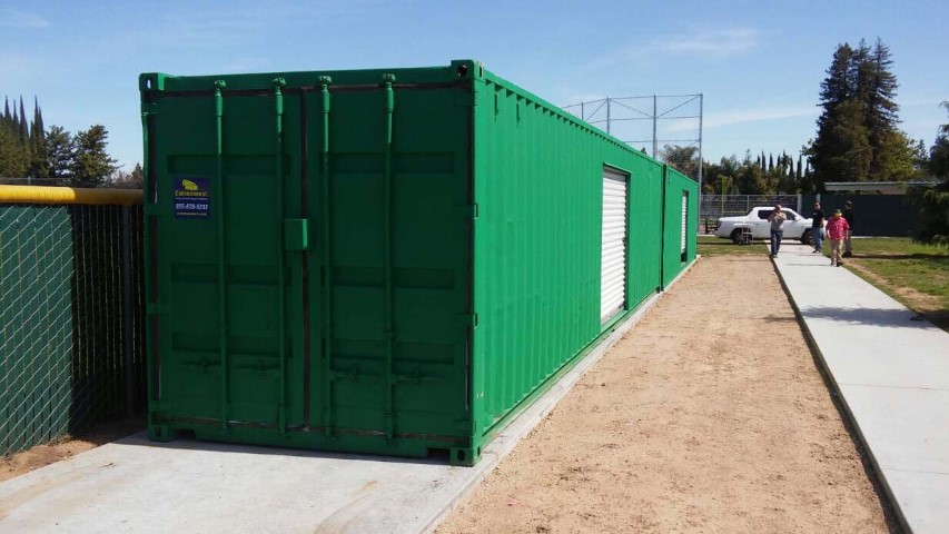 customized color shipping container green storage container with roll up door modified shipping containers school zone baseball field