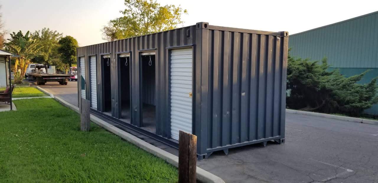 40ft dark blue steel shipping container with roll up door