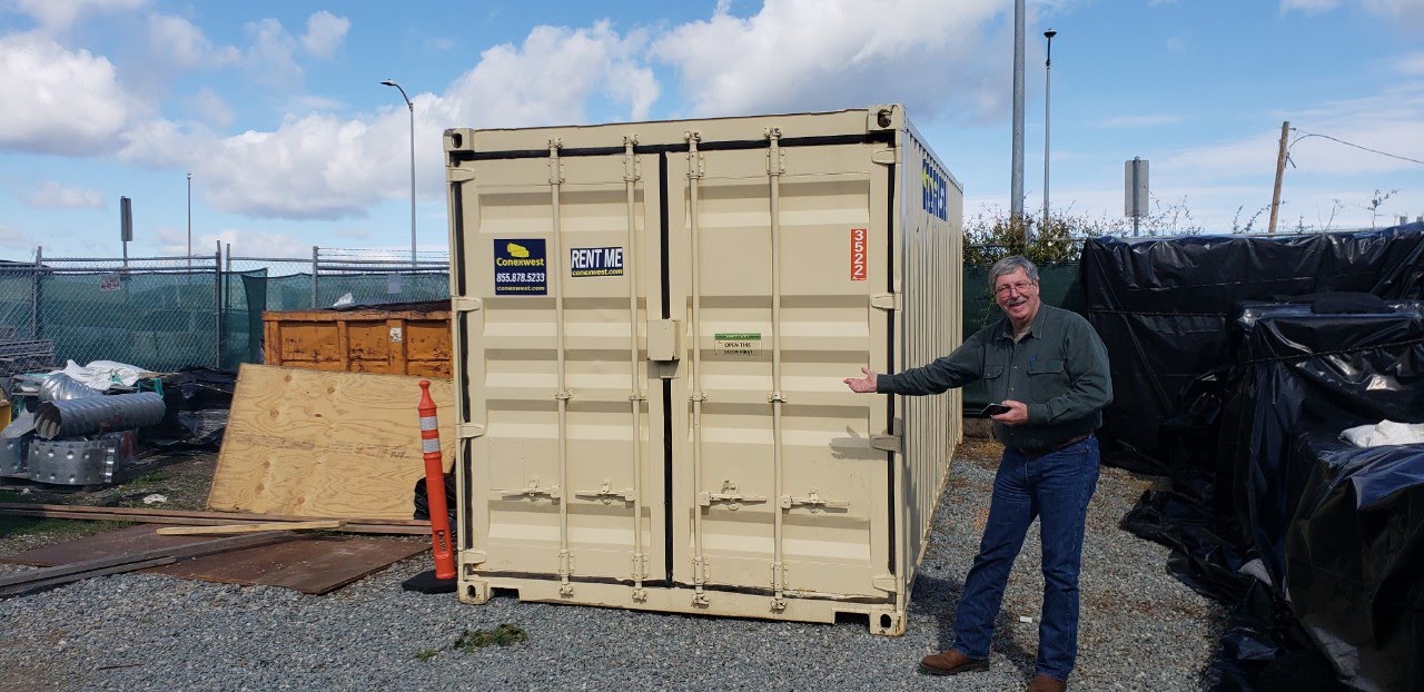 Beige storage container rental