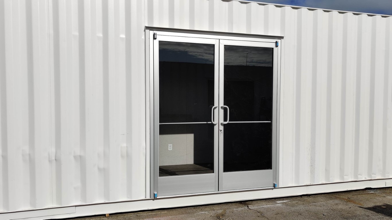 Store front doors on shipping containers for sale