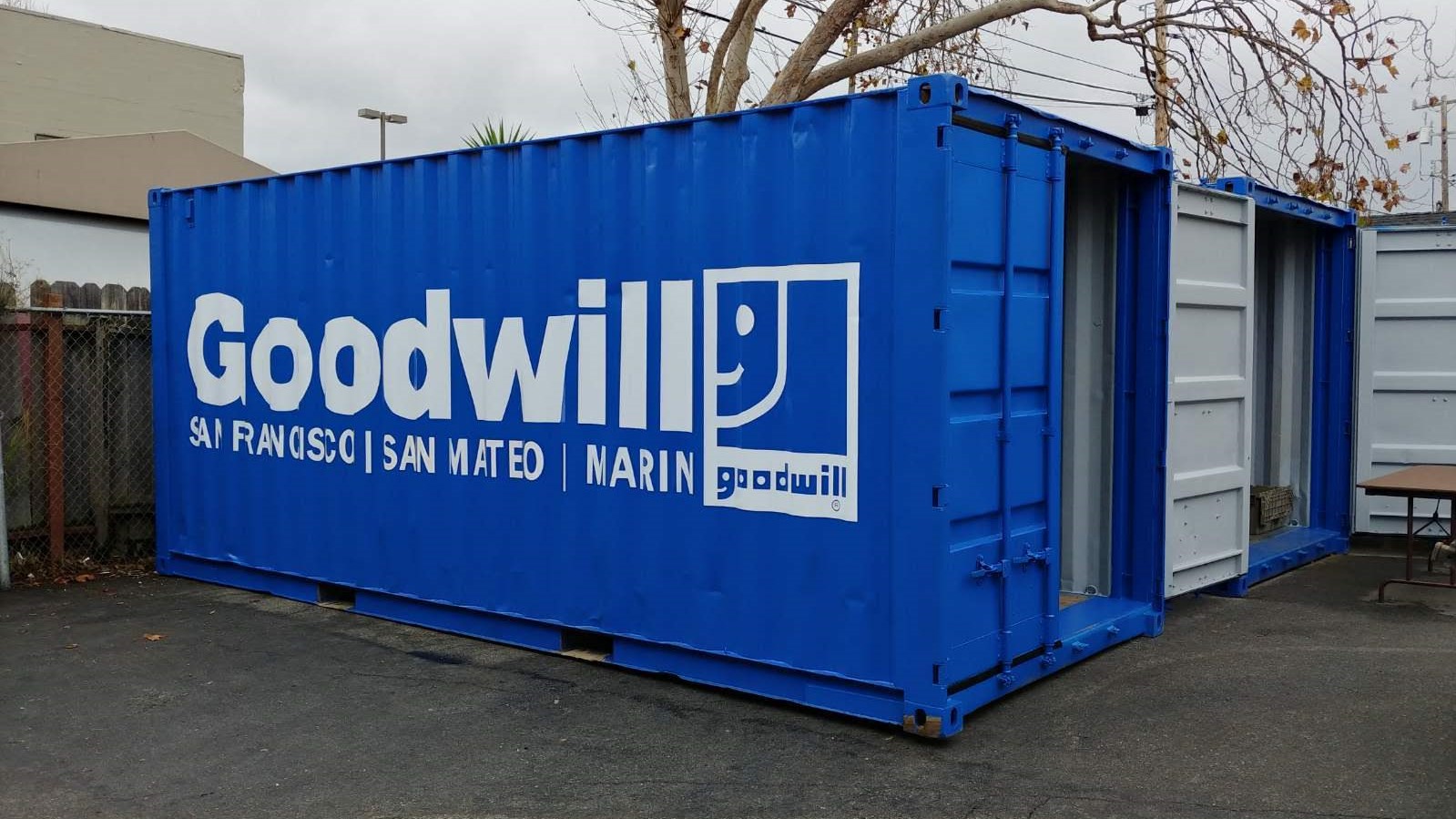 Goodwill blue 20ft shipping container San Francisco San Mateo Marin