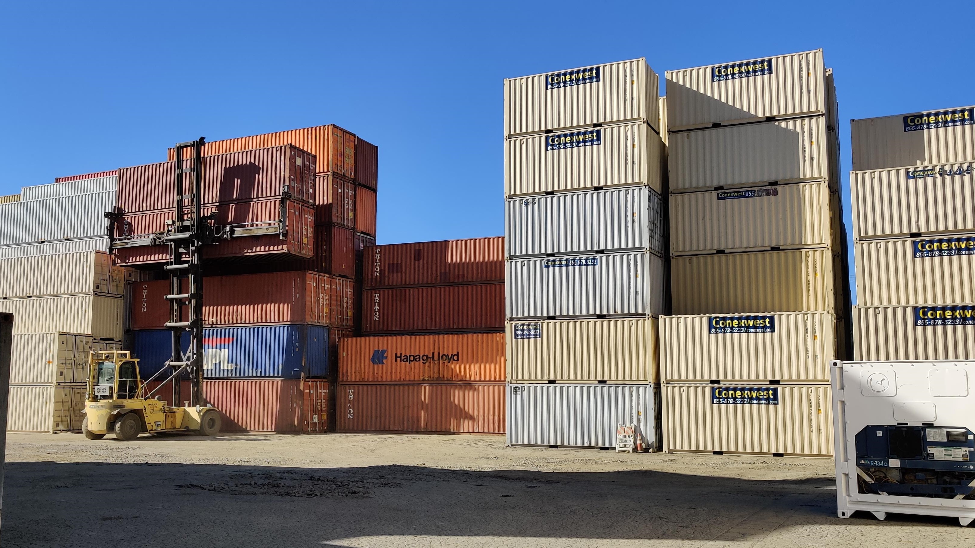 Shipping container depot with forklift