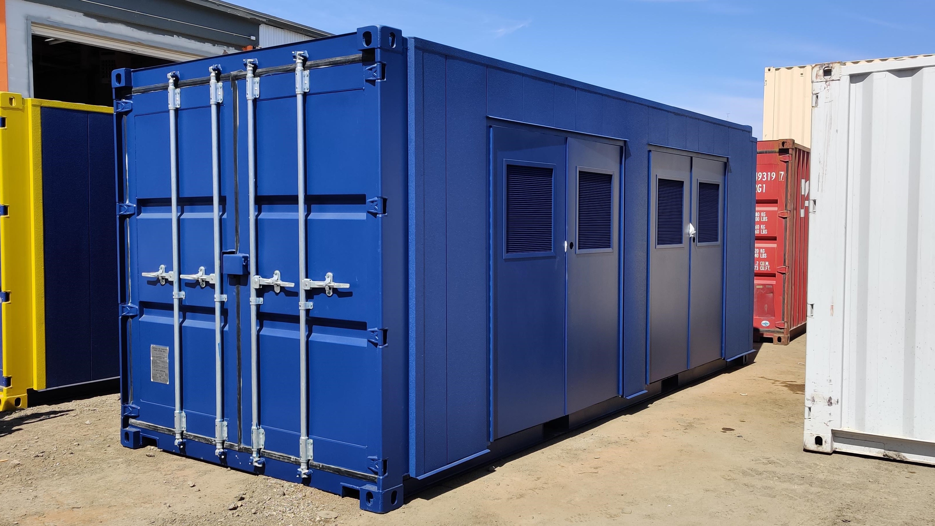 Blue 20ft shipping containers with side dual opening doors