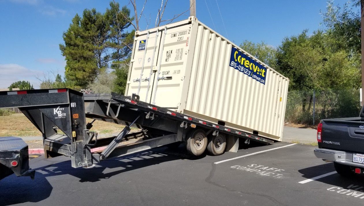 tilt bed ground container delivery slide off trailer