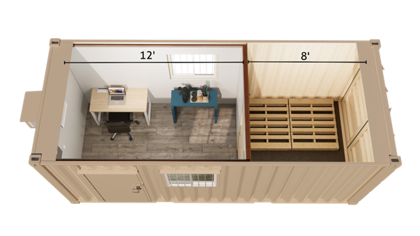 20ft ground level office and storage combo container
