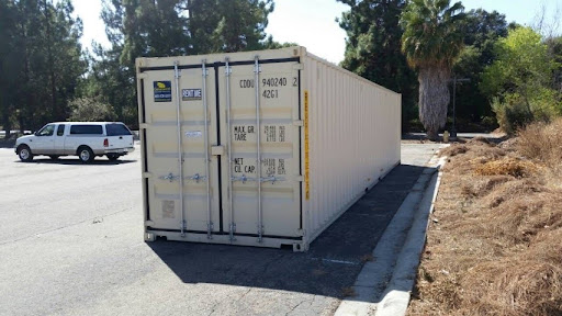 A 40-ft storage container with doors on both ends