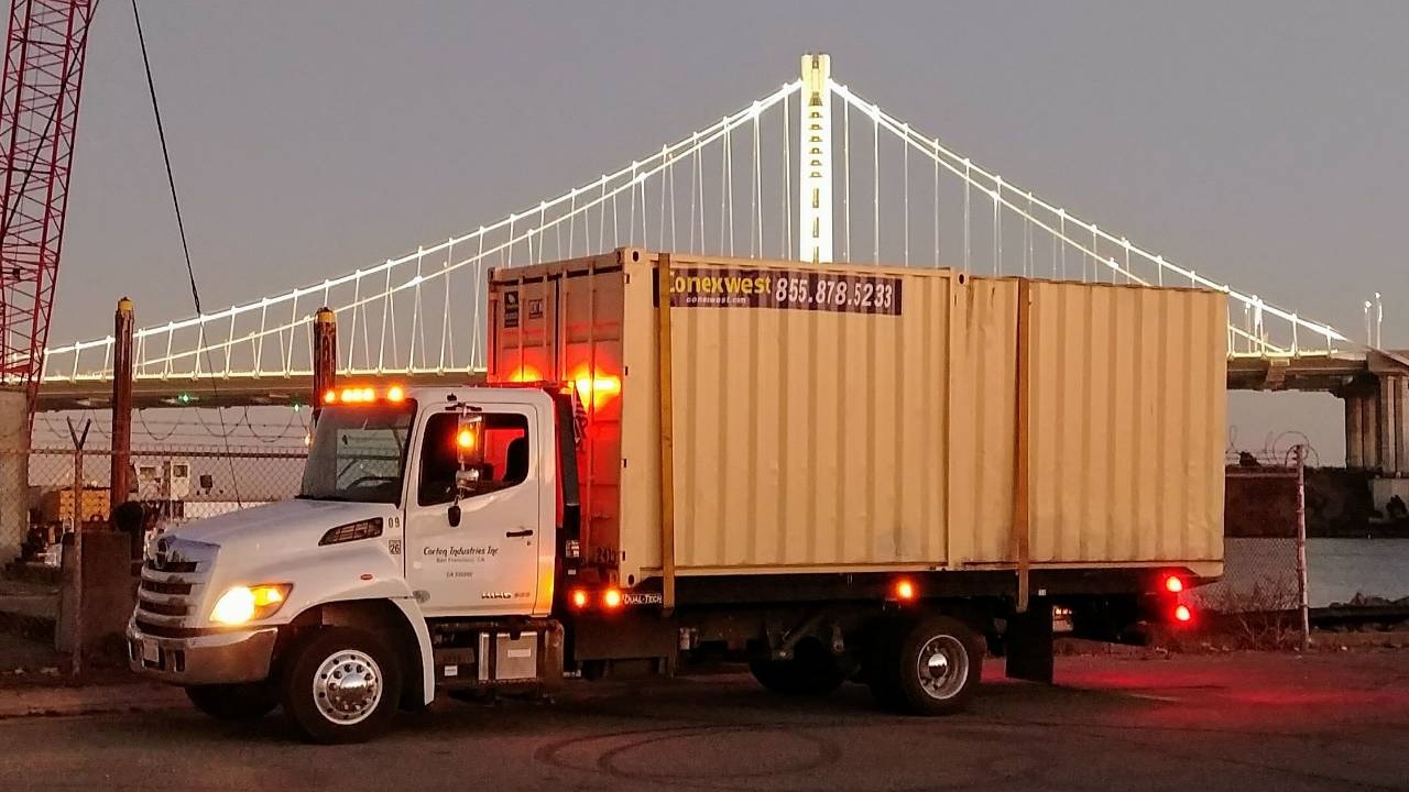 Shipping container delivery in San Francisco, CA.