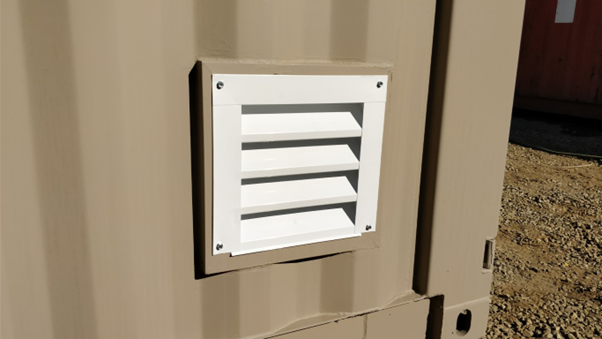 Louvered vent on a shipping container