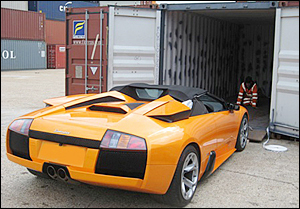 collectable car in shipping container