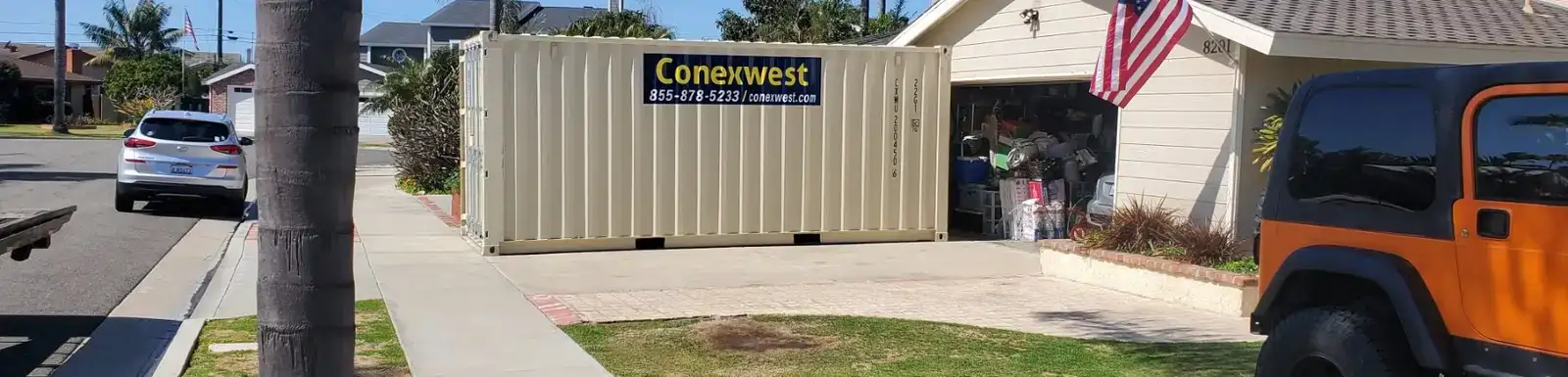 20ft storage container for rent in the driveway